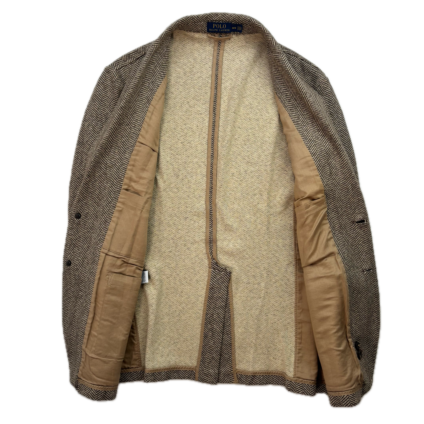 Polo Ralph Lauren Unstructured Brown Herringbone Tweed Blazer (Cotton Linen) - M
