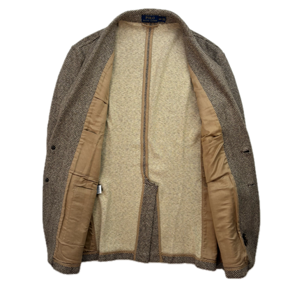 Polo Ralph Lauren Unstructured Brown Herringbone Tweed Blazer (Cotton Linen) - M