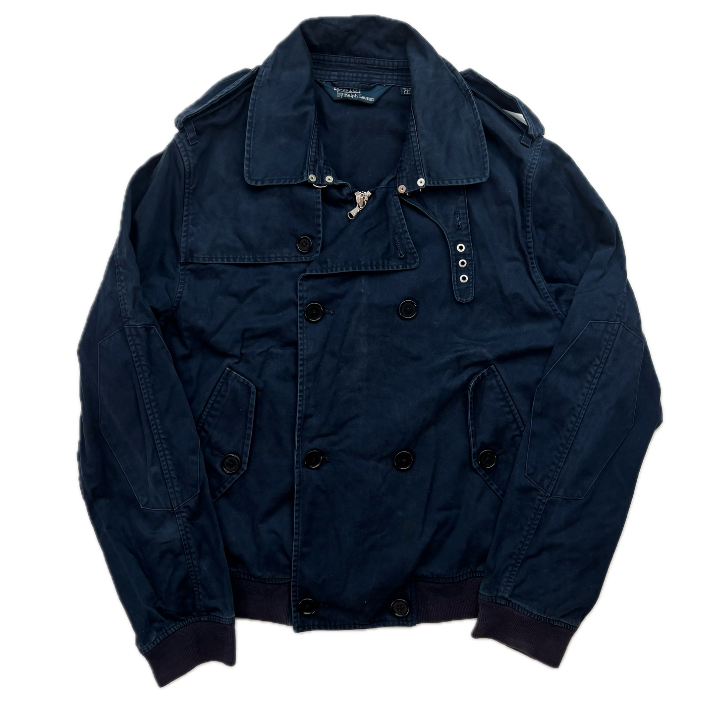 Polo Ralph Lauren Navy Aviator Bomber Jacket Double Breast Cropped - L