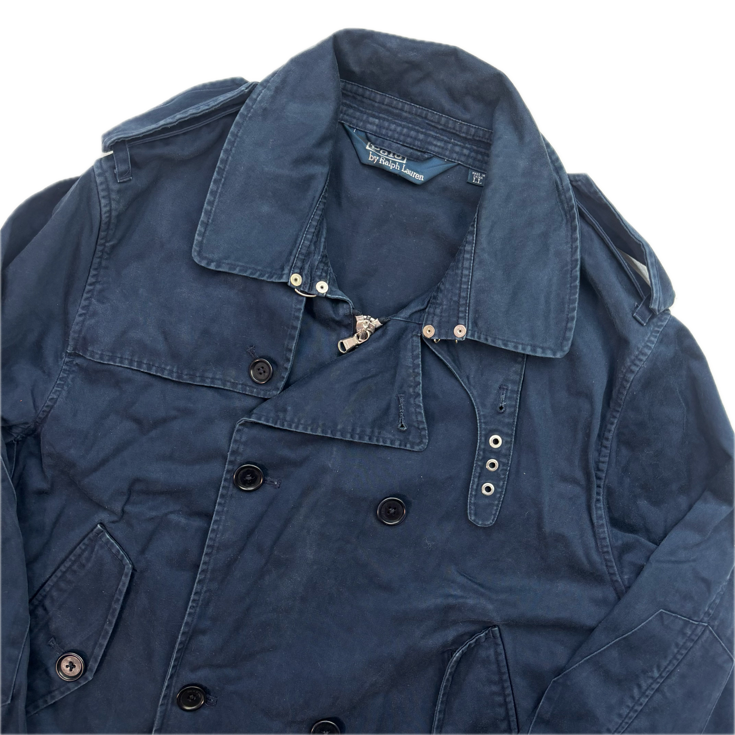Polo Ralph Lauren Navy Aviator Bomber Jacket Double Breast Cropped - L