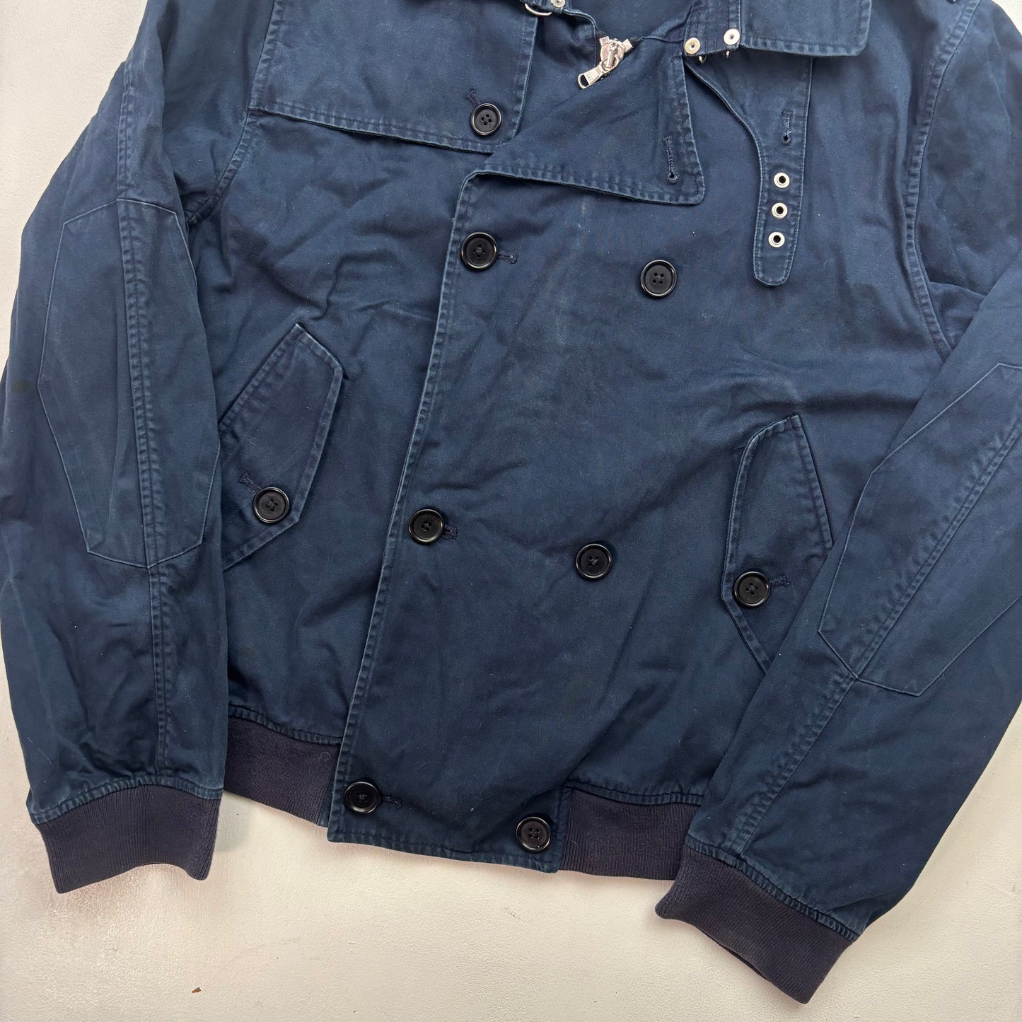 Polo Ralph Lauren Navy Aviator Bomber Jacket Double Breast Cropped - L