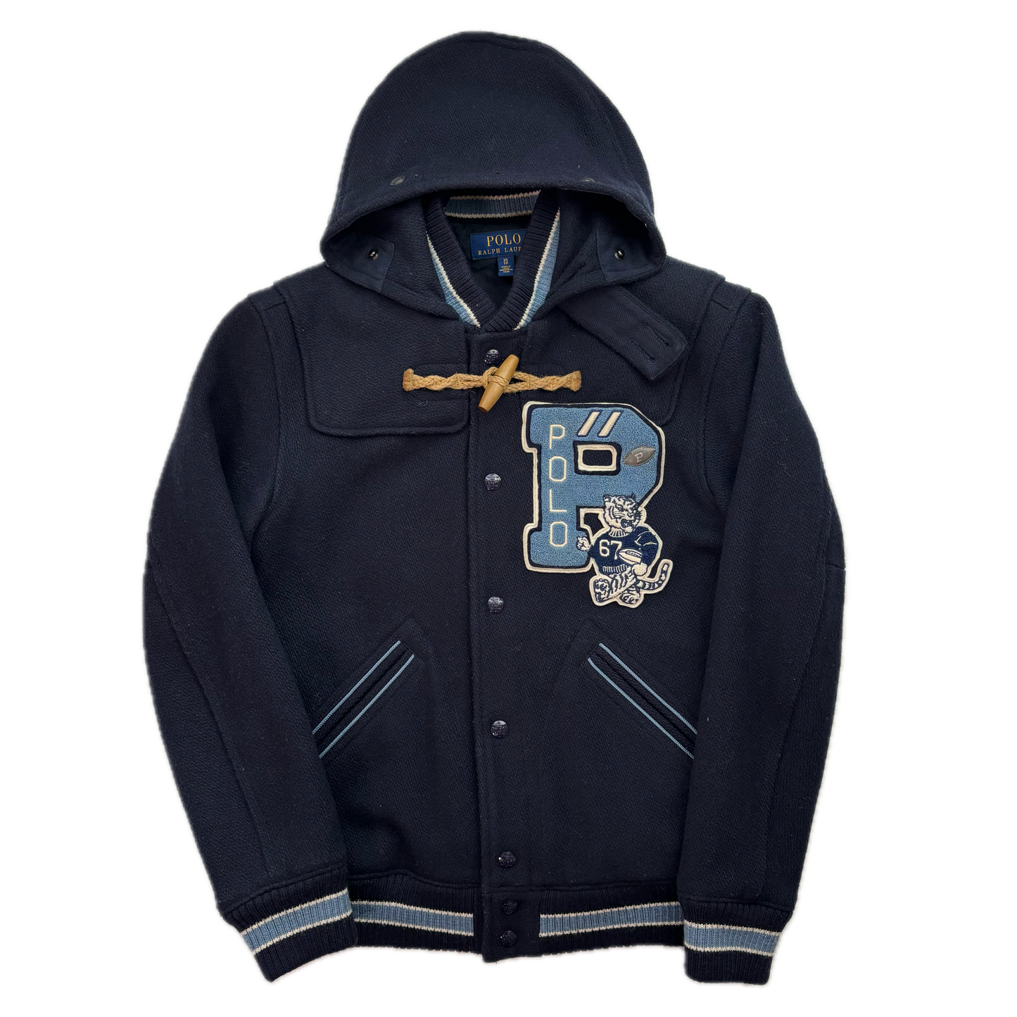 Polo Ralph Lauren Navy Toggle Letterman Varsity BKLYN Jacket (Wool Blend) - XS