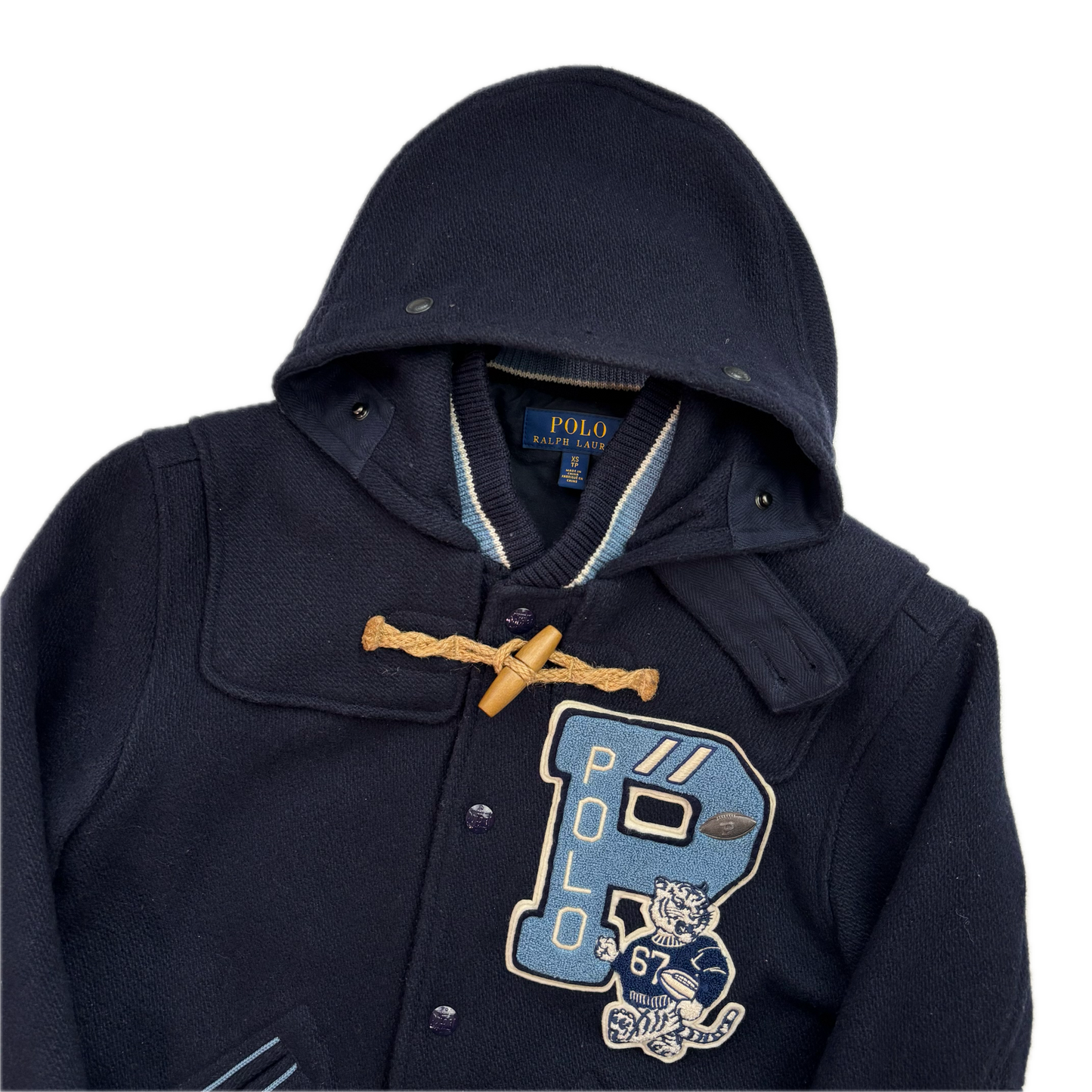 Polo Ralph Lauren Navy Toggle Letterman Varsity BKLYN Jacket (Wool Blend) - XS