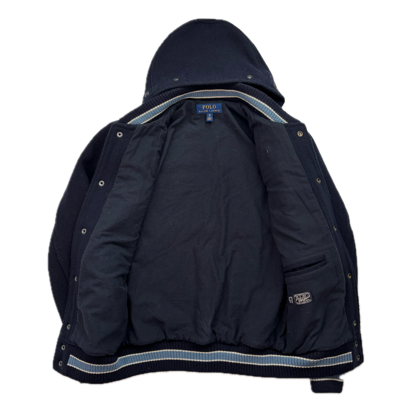 Polo Ralph Lauren Navy Toggle Letterman Varsity BKLYN Jacket (Wool Blend) - XS