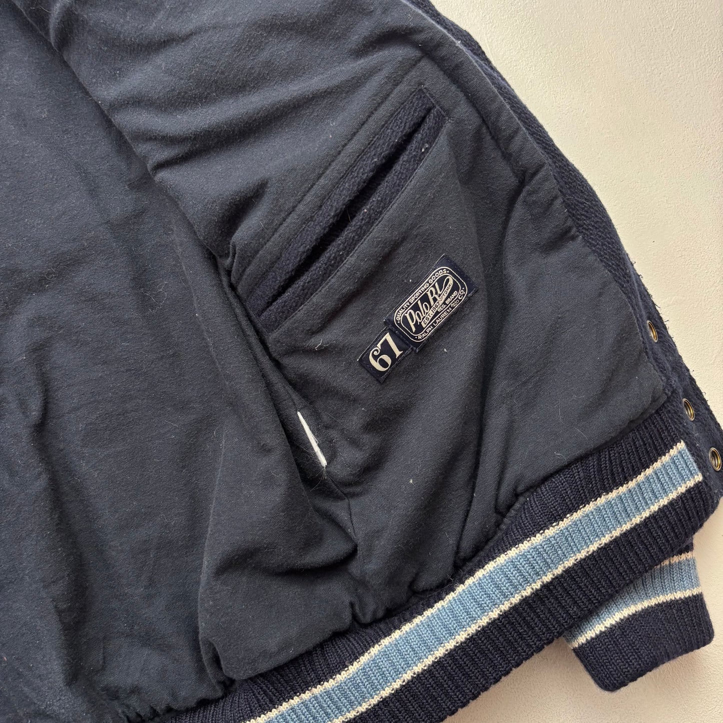 Polo Ralph Lauren Navy Toggle Letterman Varsity BKLYN Jacket (Wool Blend) - XS