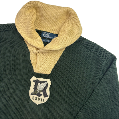 Crest Green Shawl Neck Jumper Sweater (Cotton) - XL