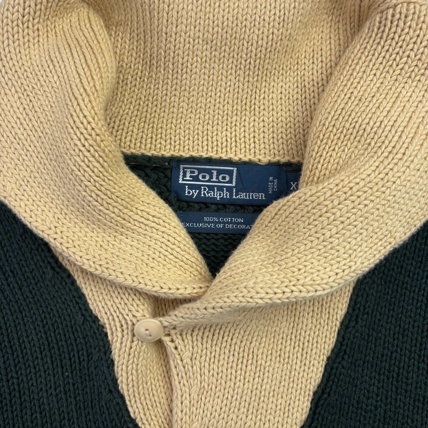 Crest Green Shawl Neck Jumper Sweater (Cotton) - XL