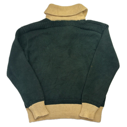 Crest Green Shawl Neck Jumper Sweater (Cotton) - XL