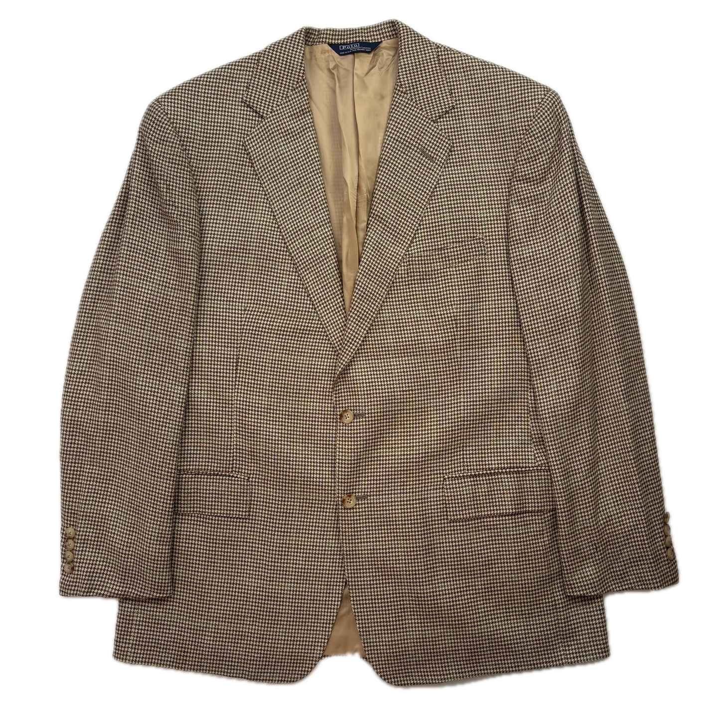 Polo Ralph Lauren Brown Beige Houndstooth Tweed Blazer - 44L