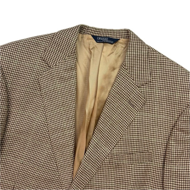 Polo Ralph Lauren Brown Beige Houndstooth Tweed Blazer - 44L
