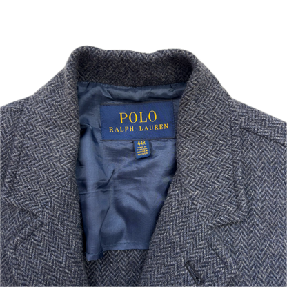 Polo Ralph Lauren Navy Blue Grey Herringbone Blazer Chore Coat (Wool Blend) - 44R