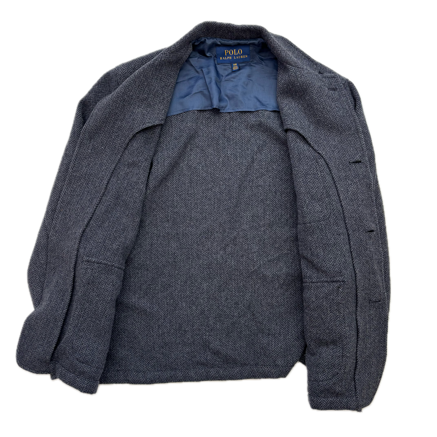 Polo Ralph Lauren Navy Blue Grey Herringbone Blazer Chore Coat (Wool Blend) - 44R