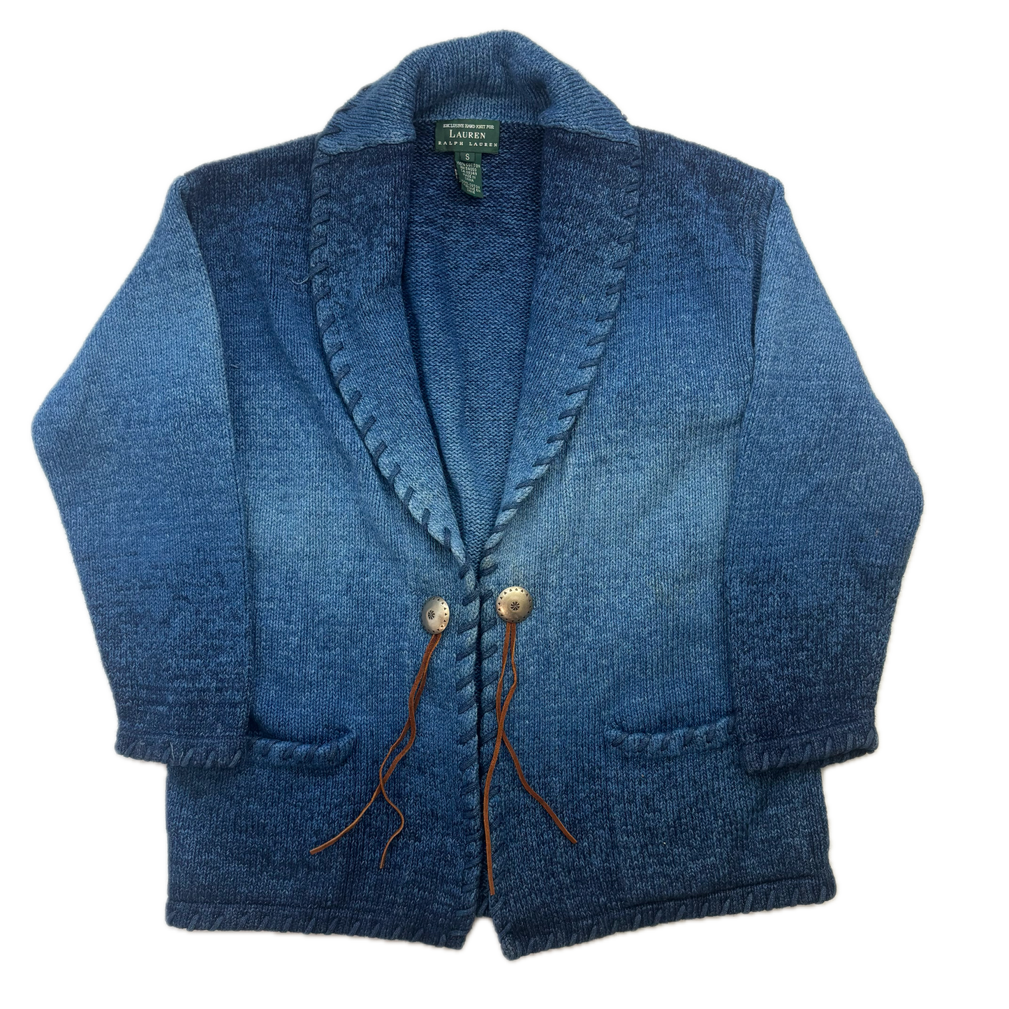 Lauren Hand Knit Blue Ombre Concho Southwestern Cardigan (Cotton) - S