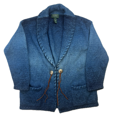 Lauren Hand Knit Blue Ombre Concho Southwestern Cardigan (Cotton) - S