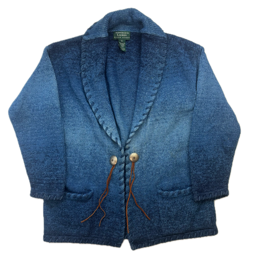 Lauren Hand Knit Blue Ombre Concho Southwestern Cardigan (Cotton) - S
