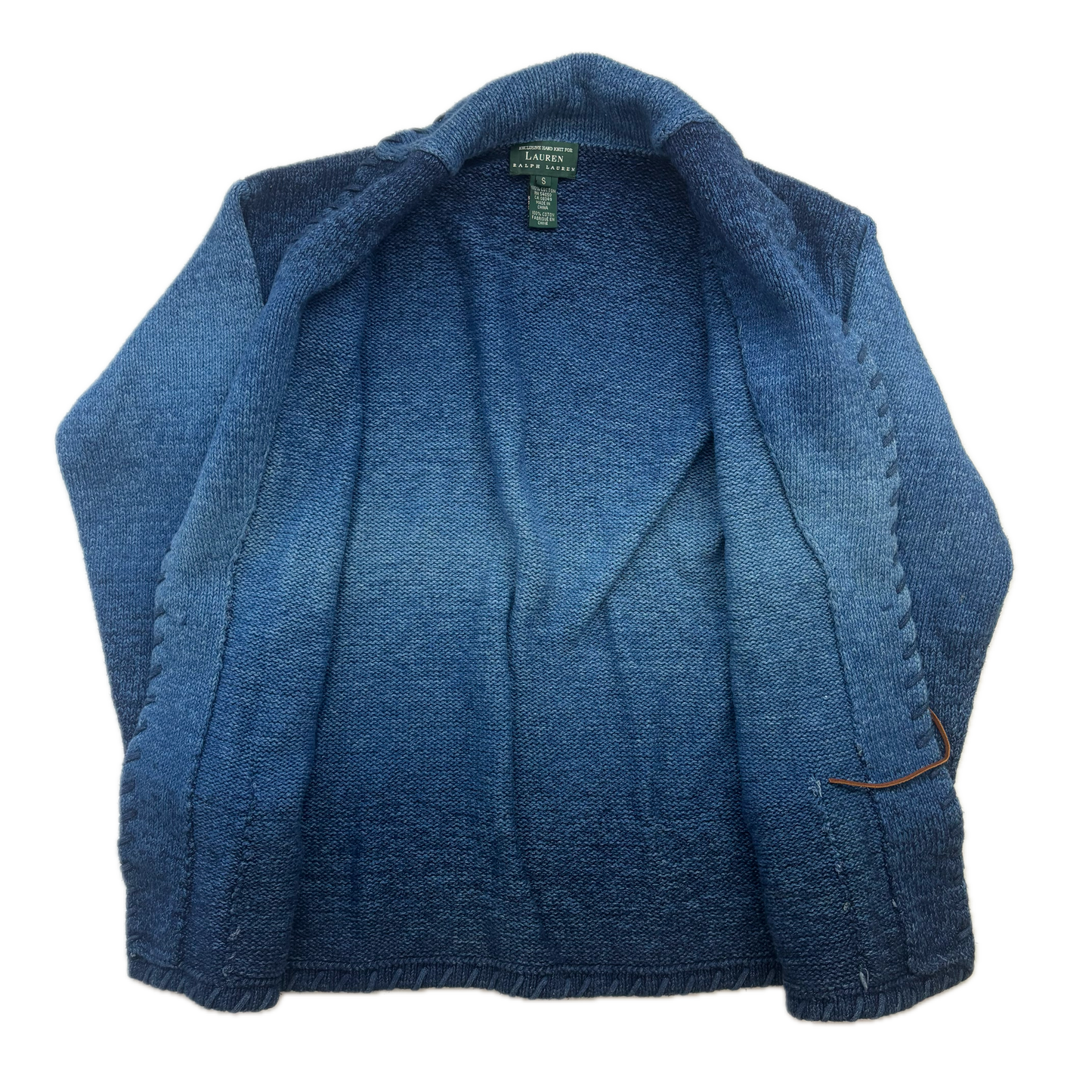 Lauren Hand Knit Blue Ombre Concho Southwestern Cardigan (Cotton) - S