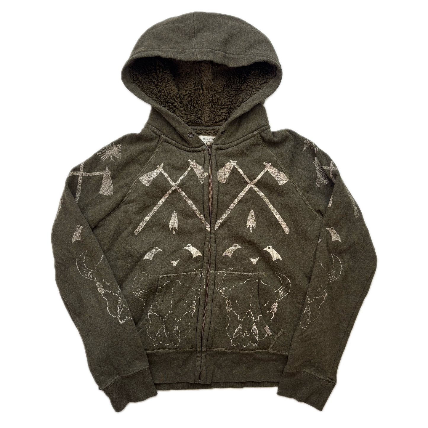 Denim & Supply Southwestern Graphic Sherpa Lined Hoodie Aztec Indian Head - L