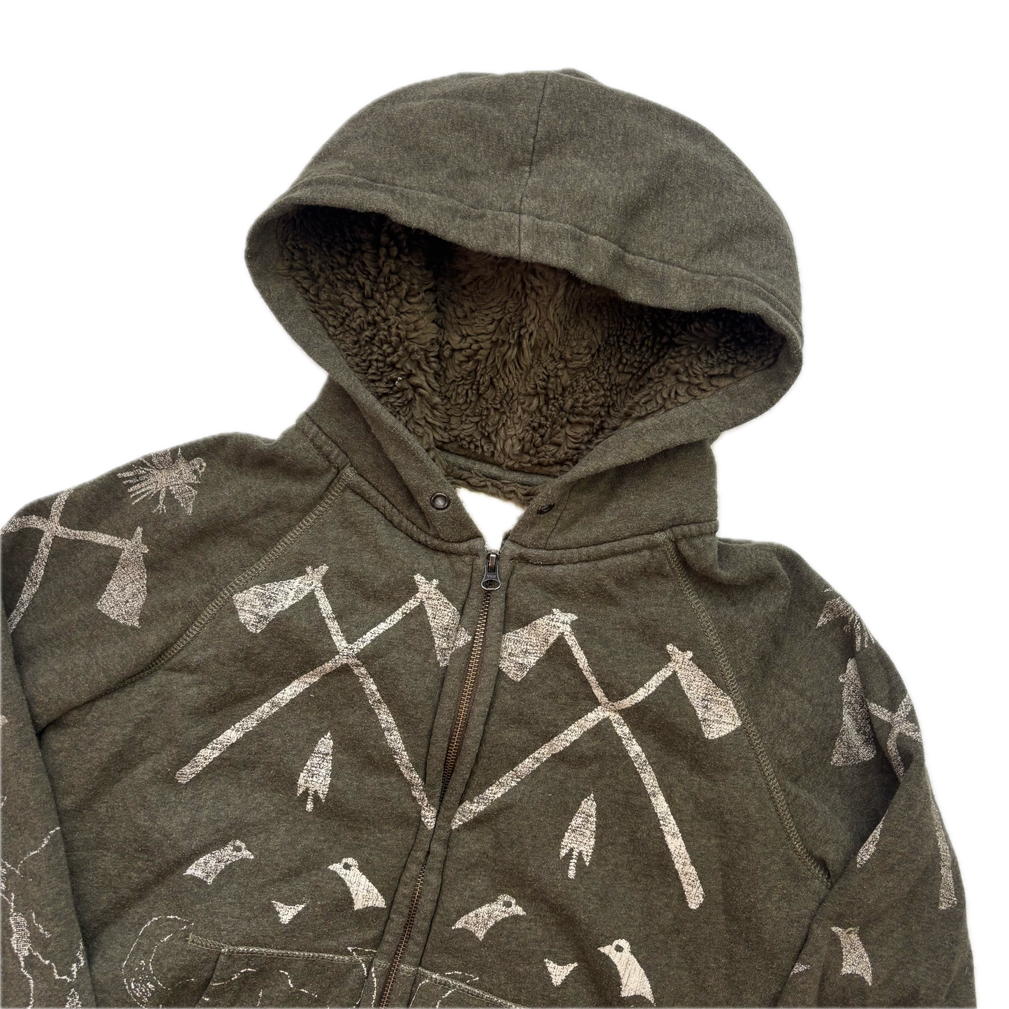 Denim & Supply Southwestern Graphic Sherpa Lined Hoodie Aztec Indian Head - L