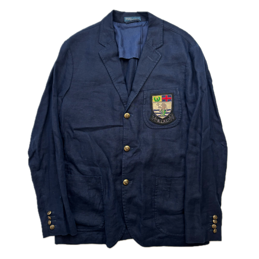 Polo Ralph Lauren Navy Rowing Crest Half Norfolk Blazer Sports Jacket (Linen) - 42R