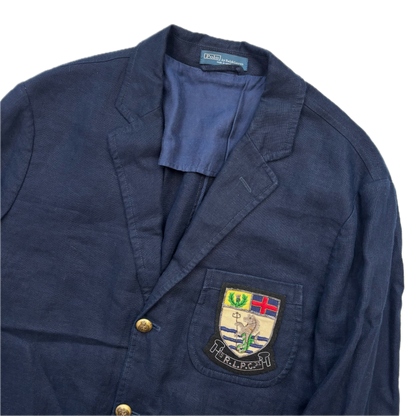 Polo Ralph Lauren Navy Rowing Crest Half Norfolk Blazer Sports Jacket (Linen) - 42R