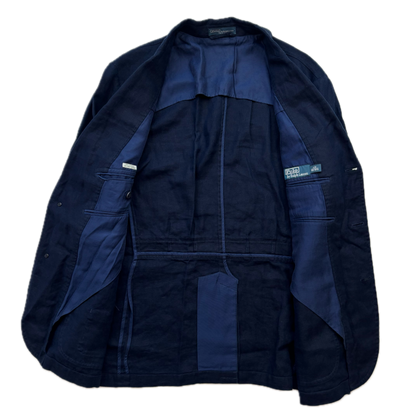 Polo Ralph Lauren Navy Rowing Crest Half Norfolk Blazer Sports Jacket (Linen) - 42R