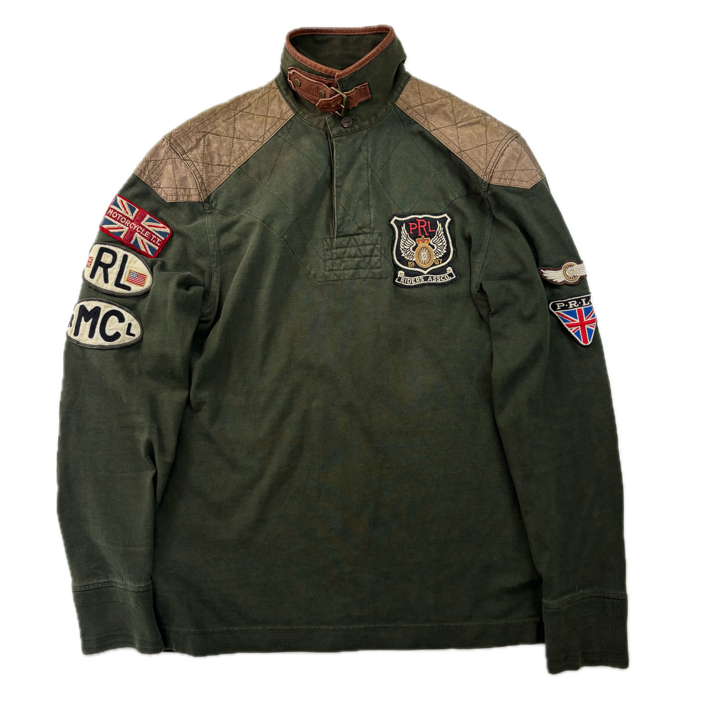 Polo Ralph Lauren Riders Association Motorcycle Polo Shirt Leather Collar - S