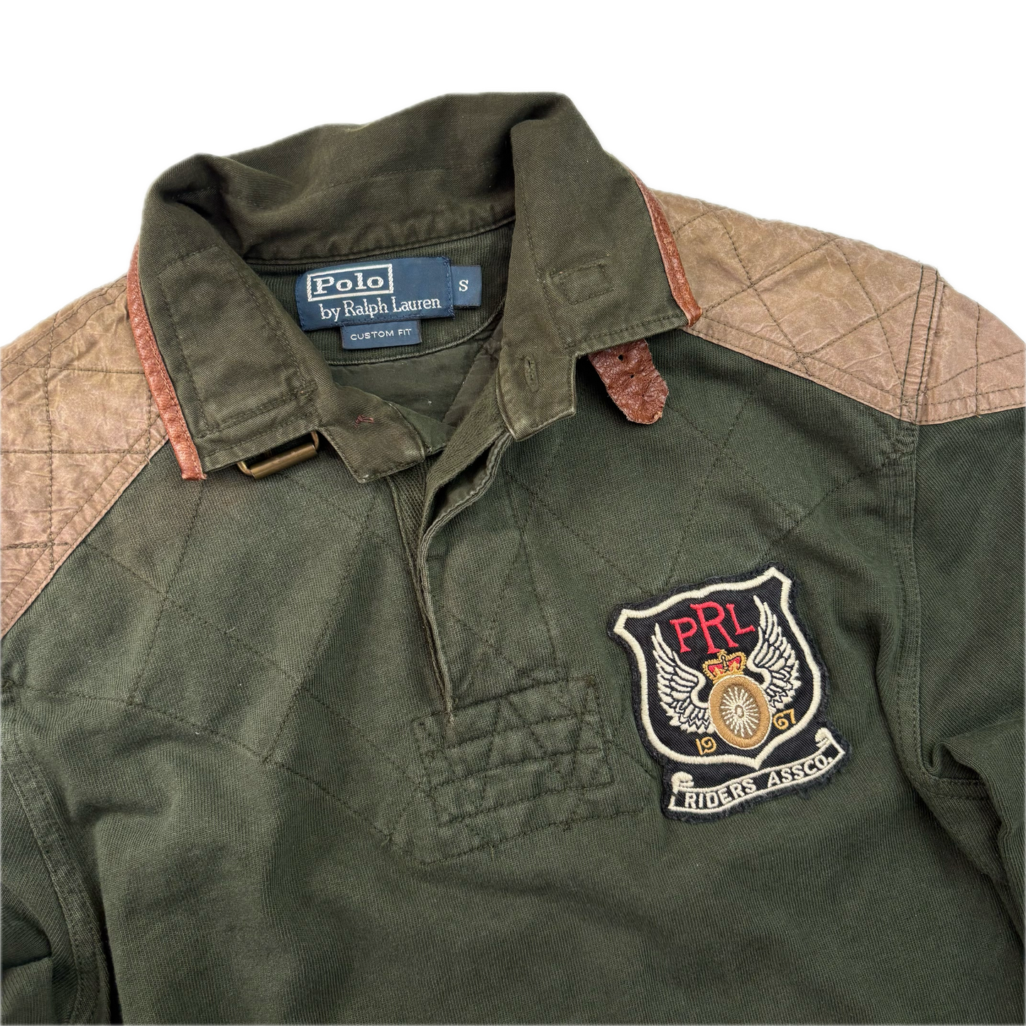 Polo Ralph Lauren Riders Association Motorcycle Polo Shirt Leather Collar - S