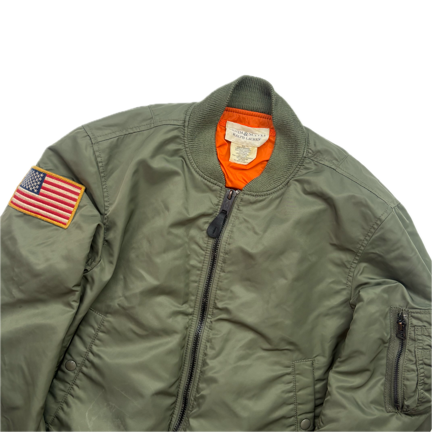 Denim & Supply Green Orange Reversible Military Bomber Jacket - S