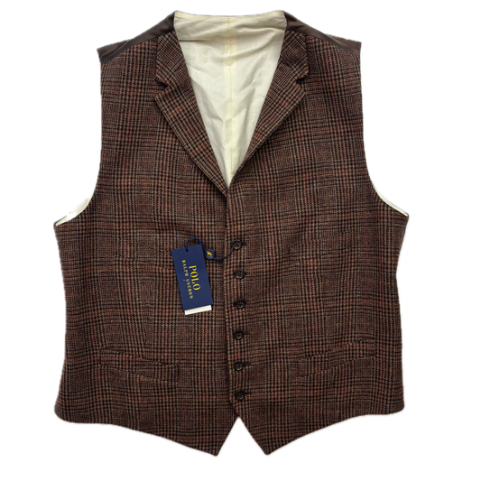 Polo Ralph Lauren Brown Glen Plaid Tweed Lapel Vest Waistcoat (Wool) - 46R