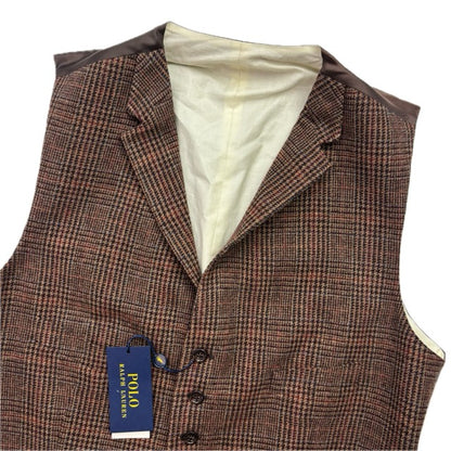 Polo Ralph Lauren Brown Glen Plaid Tweed Lapel Vest Waistcoat (Wool) - 46R