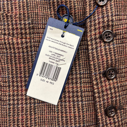 Polo Ralph Lauren Brown Glen Plaid Tweed Lapel Vest Waistcoat (Wool) - 46R