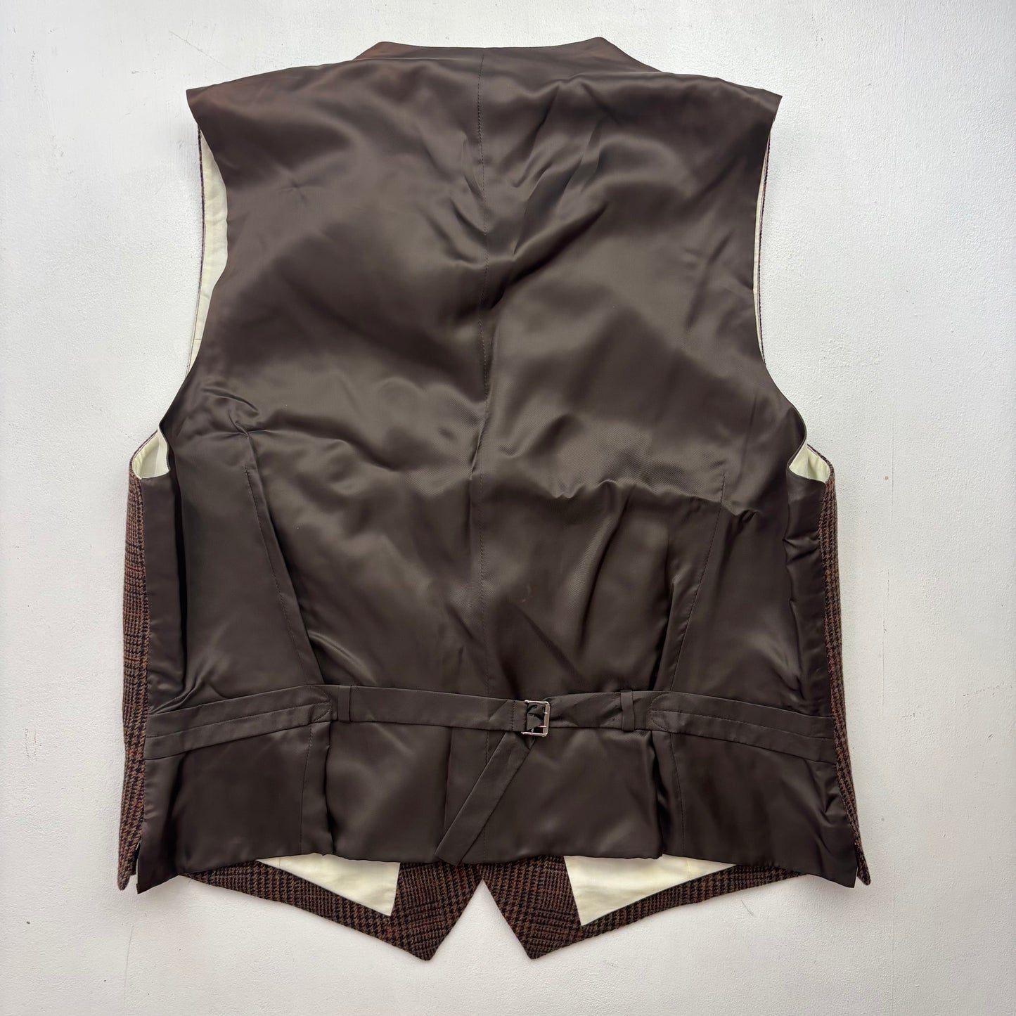 Polo Ralph Lauren Brown Glen Plaid Tweed Lapel Vest Waistcoat (Wool) - 46R