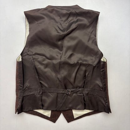 Polo Ralph Lauren Brown Glen Plaid Tweed Lapel Vest Waistcoat (Wool) - 46R