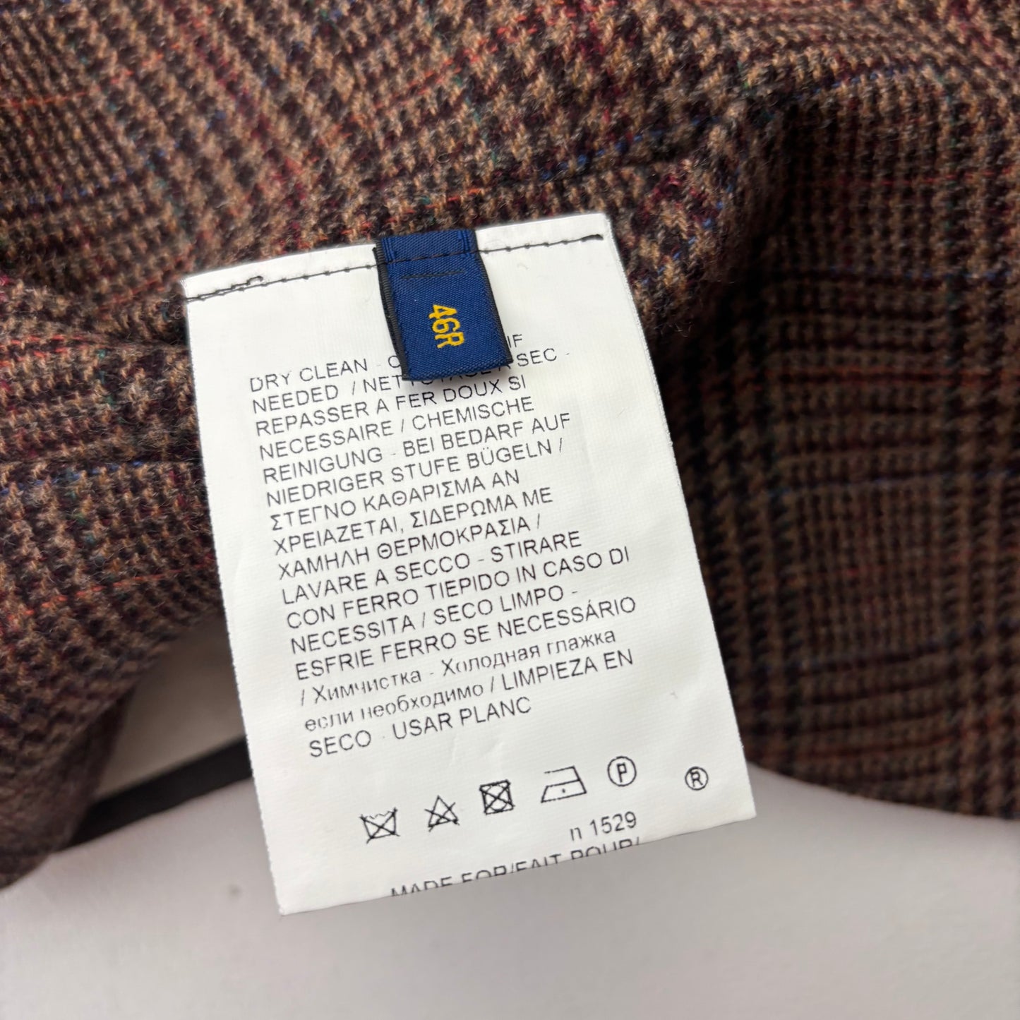 Polo Ralph Lauren Brown Glen Plaid Tweed Lapel Vest Waistcoat (Wool) - 46R