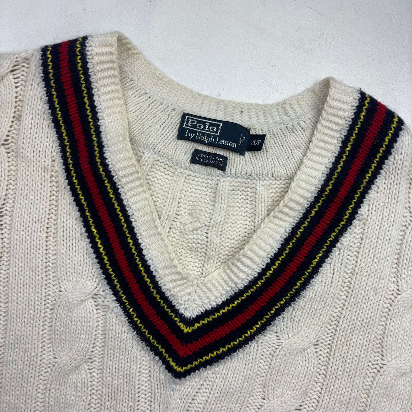 Polo Ralph Lauren Big & Tall Ivory Cricket Jumper Cableknit (Cotton Cashmere)- 2LT
