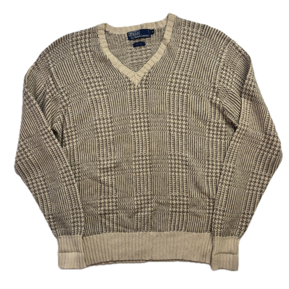 Polo Ralph Lauren Glen Plaid Beige Jumper V-Neck Sweater (Silk) - M