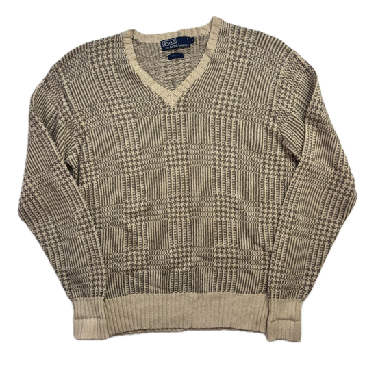 Polo Ralph Lauren Glen Plaid Beige Jumper V-Neck Sweater (Silk) - M