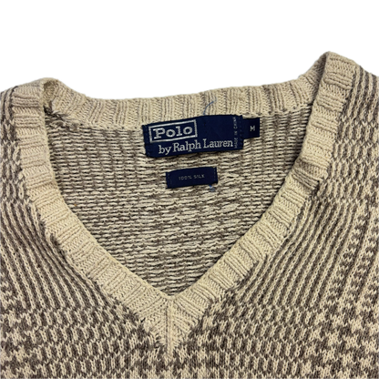 Polo Ralph Lauren Glen Plaid Beige Jumper V-Neck Sweater (Silk) - M