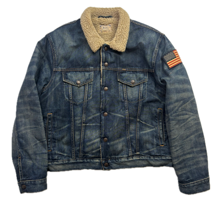 Polo Ralph Lauren Sherpa Lined Denim Trucker Jacket USA Flag - XL
