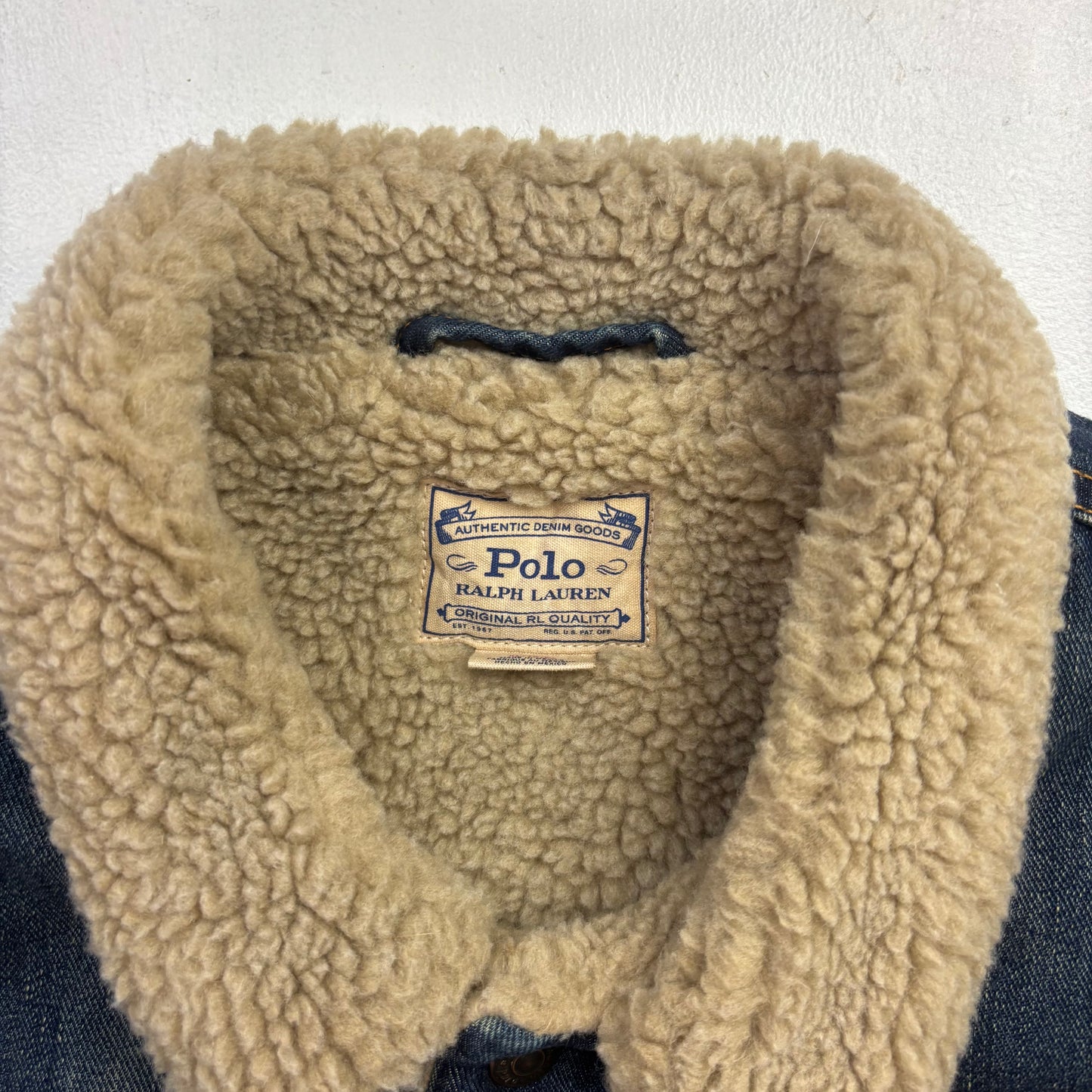 Polo Ralph Lauren Sherpa Lined Denim Trucker Jacket USA Flag - XL