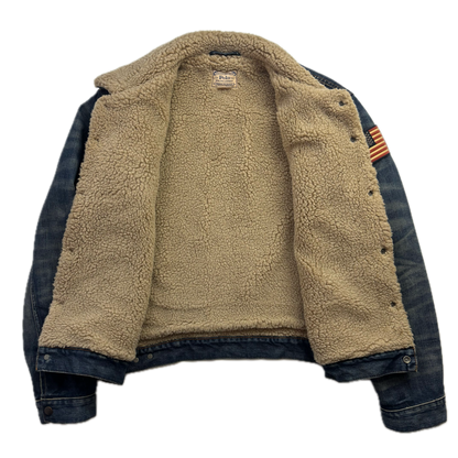 Polo Ralph Lauren Sherpa Lined Denim Trucker Jacket USA Flag - XL