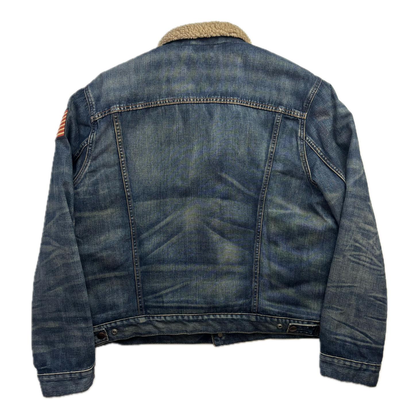 Polo Ralph Lauren Sherpa Lined Denim Trucker Jacket USA Flag - XL
