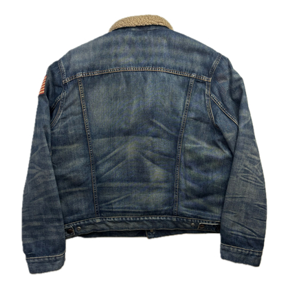 Polo Ralph Lauren Sherpa Lined Denim Trucker Jacket USA Flag - XL