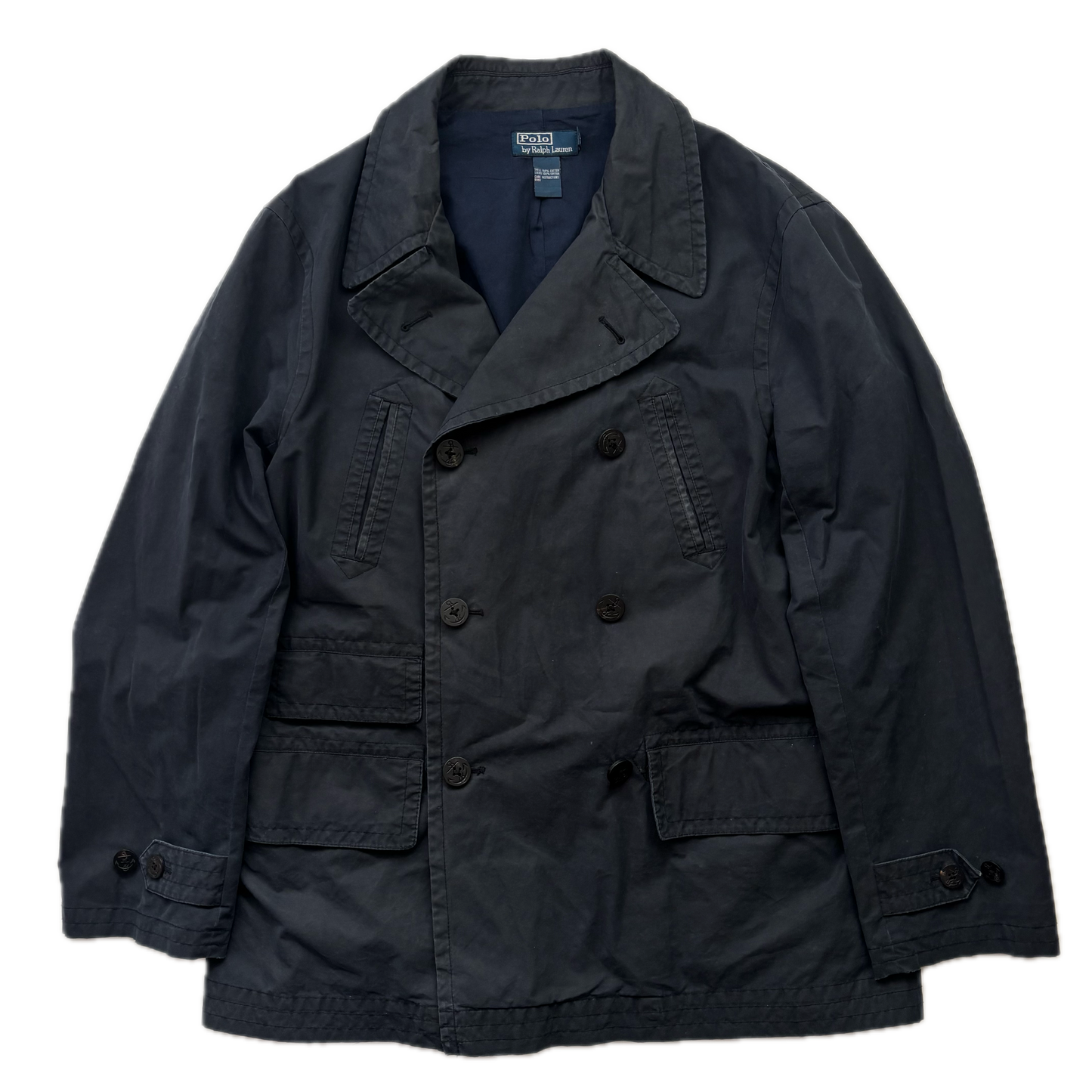 Polo Ralph Lauren Navy Double Breasted Rain Mac Coat Trench - XL