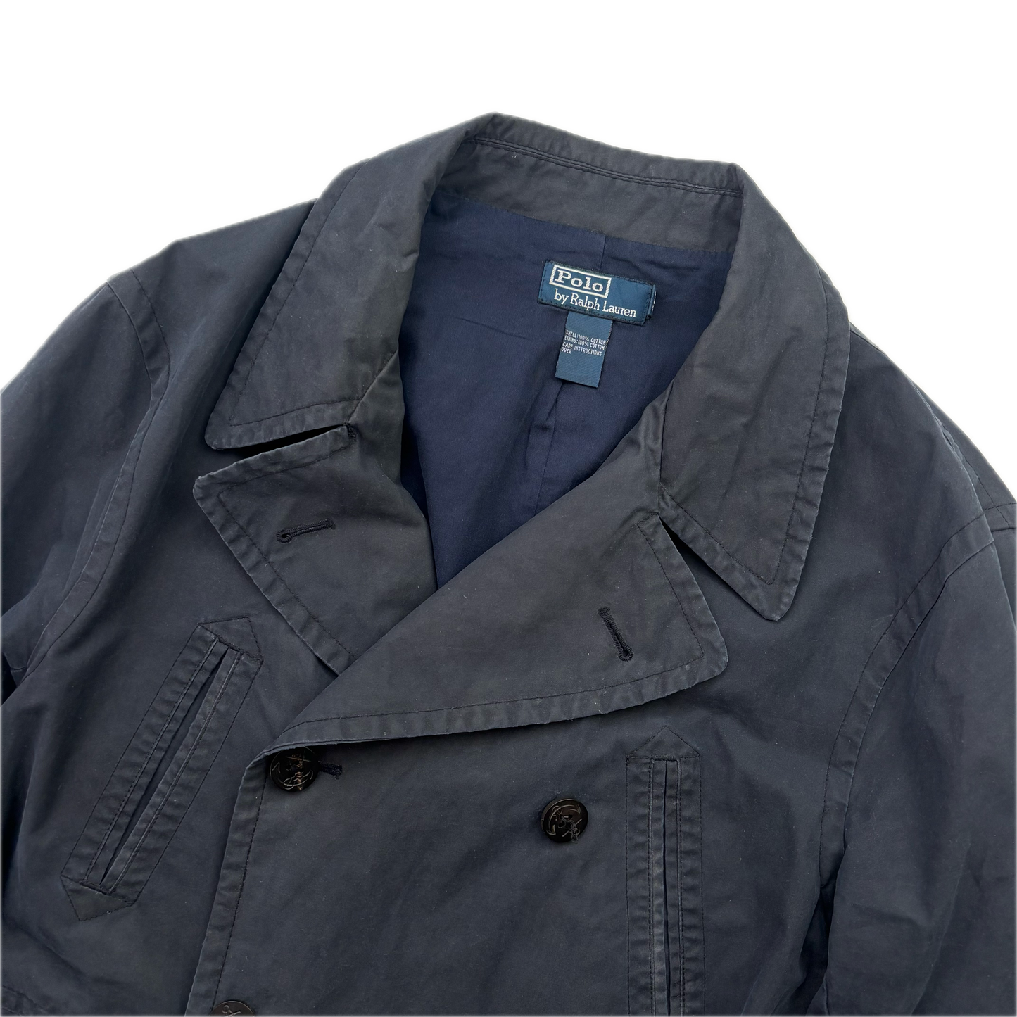 Polo Ralph Lauren Navy Double Breasted Rain Mac Coat Trench - XL