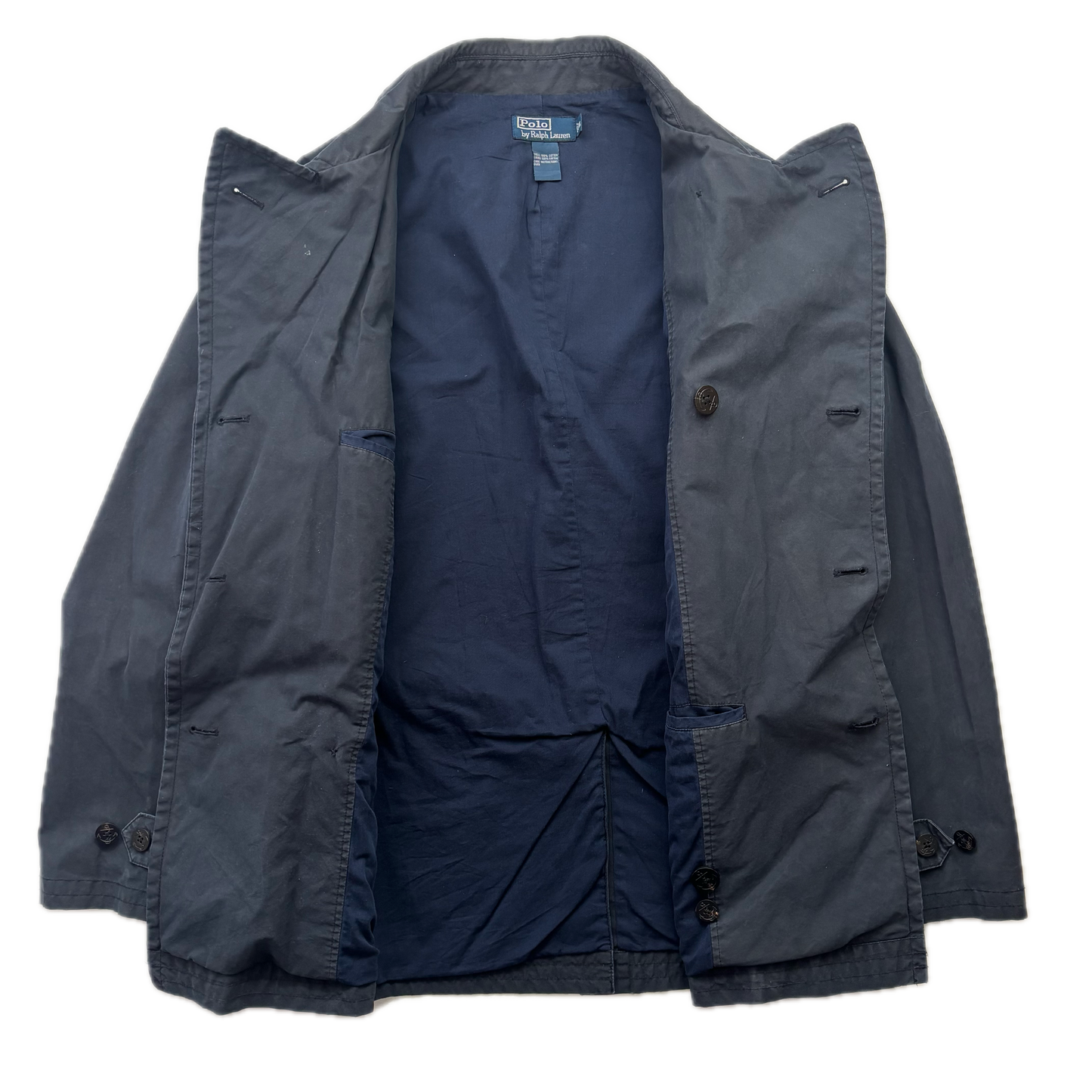 Polo Ralph Lauren Navy Double Breasted Rain Mac Coat Trench - XL