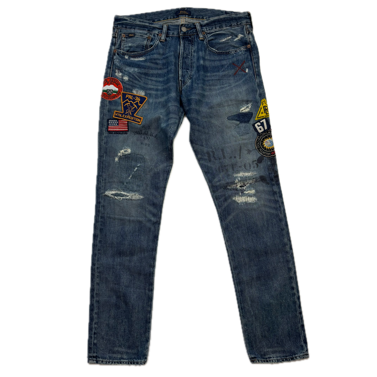 Polo Ralph Lauren Sullivan Slim Jeans Mountain Expedition Patch Distressed - 31x32