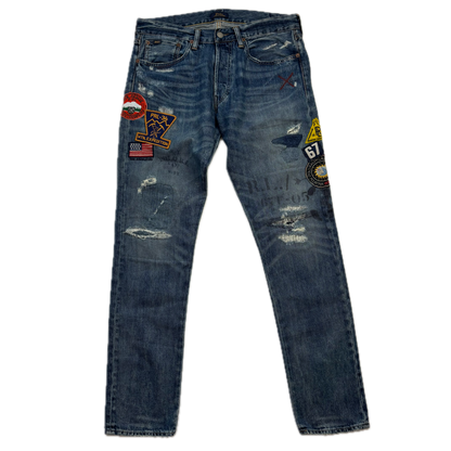 Polo Ralph Lauren Sullivan Slim Jeans Mountain Expedition Patch Distressed - 31x32