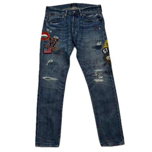 Polo Ralph Lauren Sullivan Slim Jeans Mountain Expedition Patch Distressed - 31x32