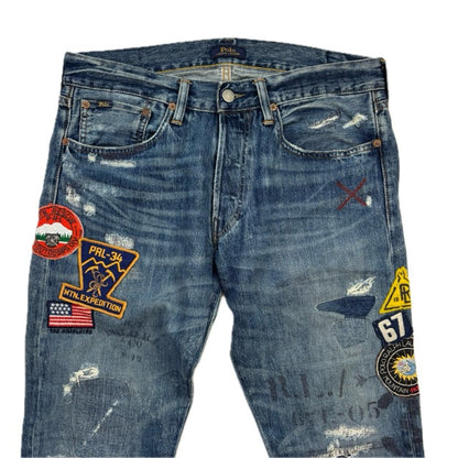 Polo Ralph Lauren Sullivan Slim Jeans Mountain Expedition Patch Distressed - 31x32